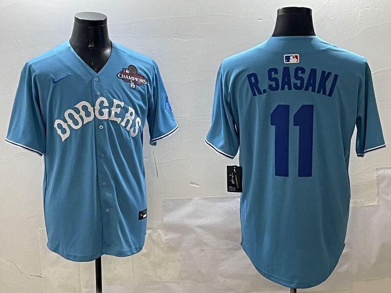 Men Los Angeles Dodgers #11 R.Sasaki Light Blue Joint Name 2025 Nike MLB Jersey style 21->los angeles dodgers->MLB Jersey